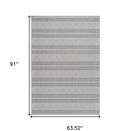5' X 8' Beige and Gray Striped Distressed Indoor Outdoor Area Rug