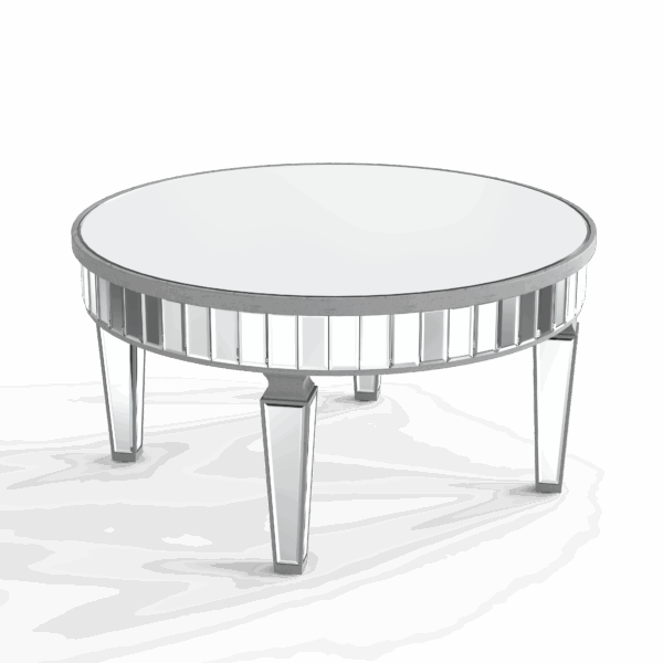 Living Room — 32″ Silver Mirrored Glass Round Coffee Table