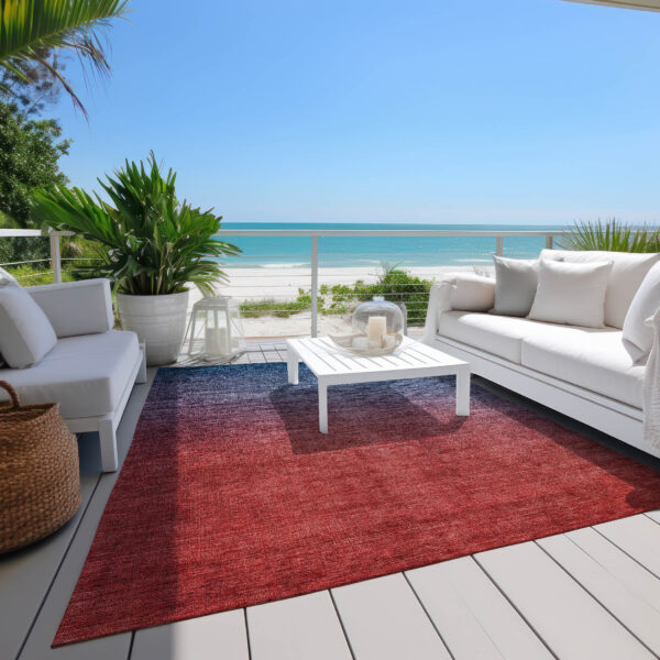 8' X 10' Navy Blue Red And Eggplant Ombre Washable Indoor Outdoor Area Rug