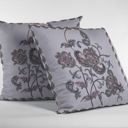 16” Gray White Wildflower Zippered Suede Throw Pillow