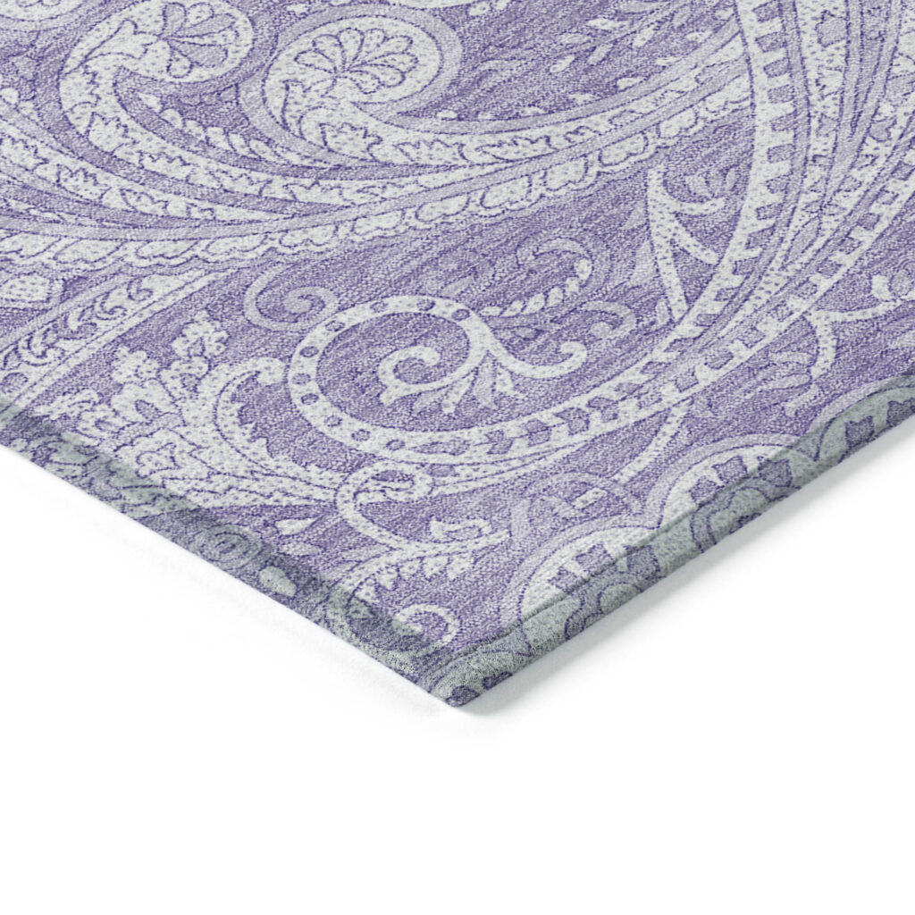 8' Lavender Purple And Ivory Round Paisley Washable Indoor Outdoor Area Rug