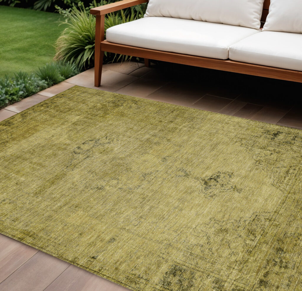 8' X 10' Gold Brown And Wheat Oriental Washable Indoor Outdoor Area Rug