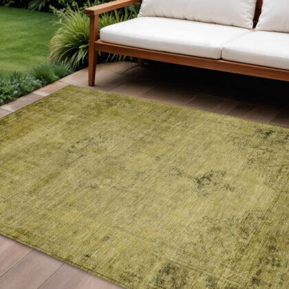 8' X 10' Gold Brown And Wheat Oriental Washable Indoor Outdoor Area Rug