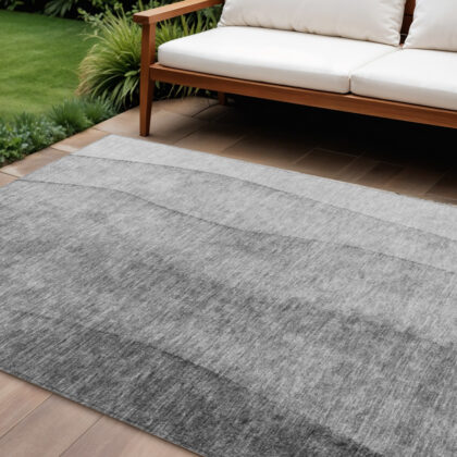 8' X 10' Gray Silver And Charcoal Ombre Washable Indoor Outdoor Area Rug