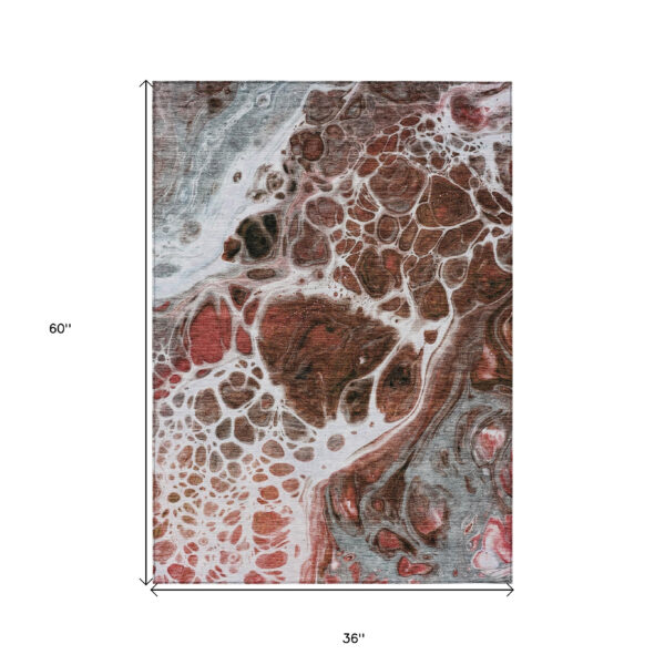 3' X 5' Red Copper And Gray Nautical Washable Indoor Outdoor Area Rug