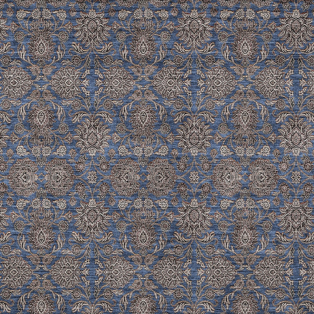 10' X 14' Navy Blue Beige And Taupe Floral Washable Indoor Outdoor Area Rug