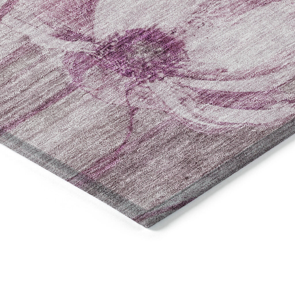 8' X 10' Plum Mauve And Pink Floral Washable Indoor Outdoor Area Rug