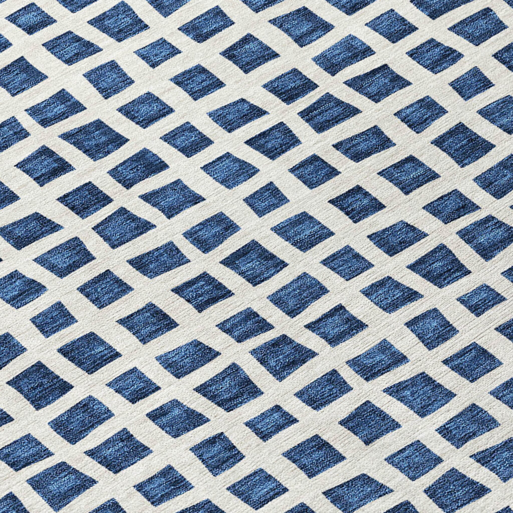 8' Navy Blue And Ivory Round Geometric Washable Indoor Outdoor Area Rug