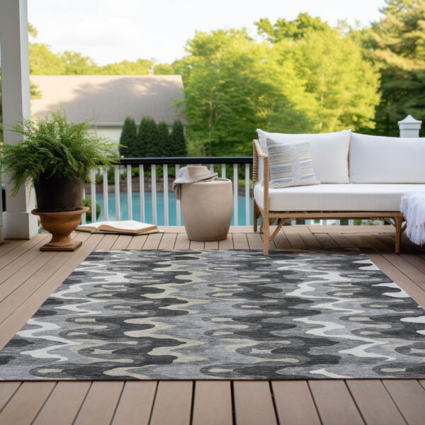 3' X 5' Gray Silver And Charcoal Abstract Washable Indoor Outdoor Area Rug