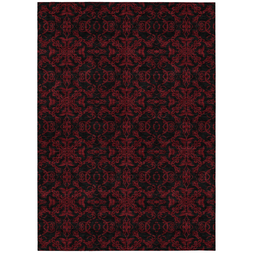 8' X 10' Red And Black Medallion Washable Indoor Outdoor Area Rug