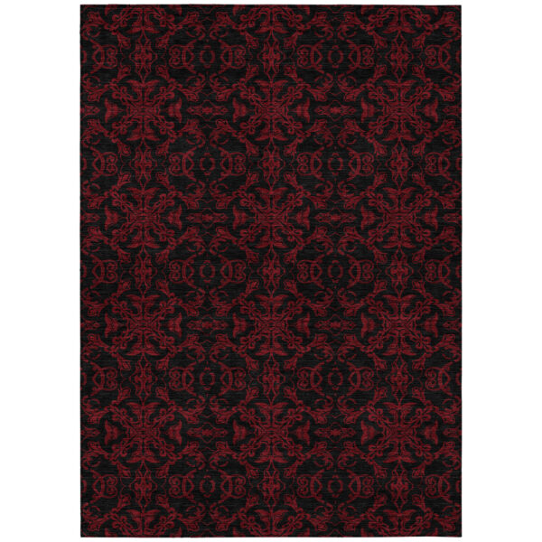 8' X 10' Red And Black Medallion Washable Indoor Outdoor Area Rug