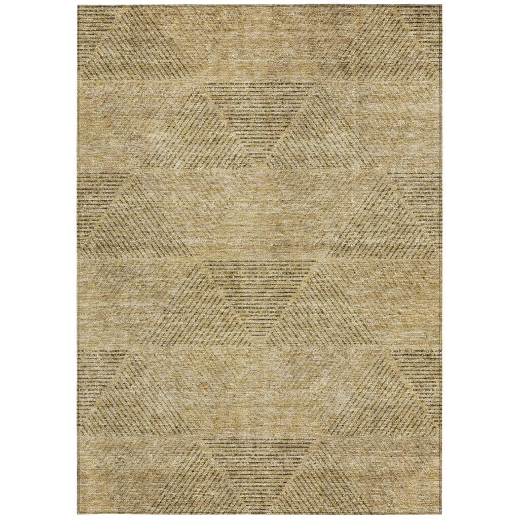 5' X 8' Wheat And Beige Geometric Washable Indoor Outdoor Area Rug