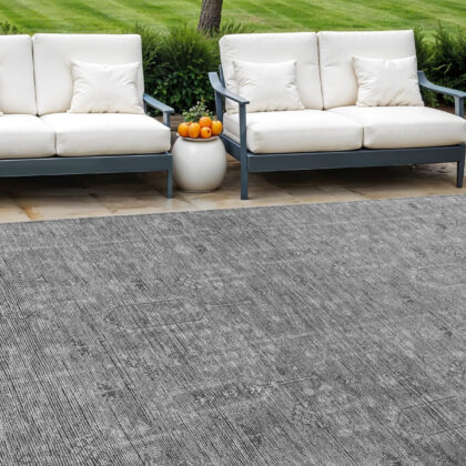 9' X 12' Gray And Charcoal Southwestern Washable Indoor Outdoor Area Rug