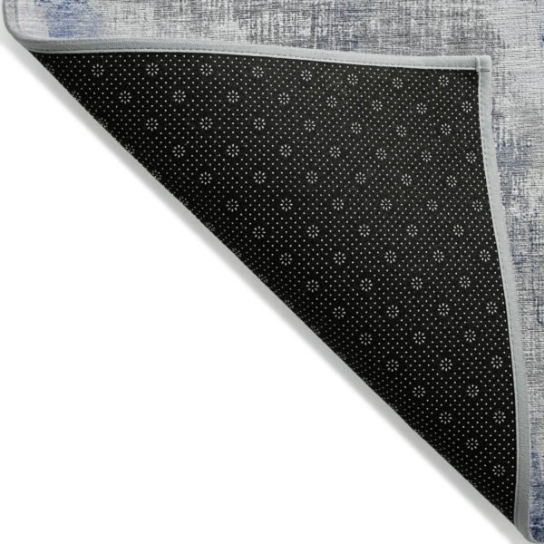 5' X 8' Gray Silver And Blue Abstract Washable Indoor Outdoor Area Rug
