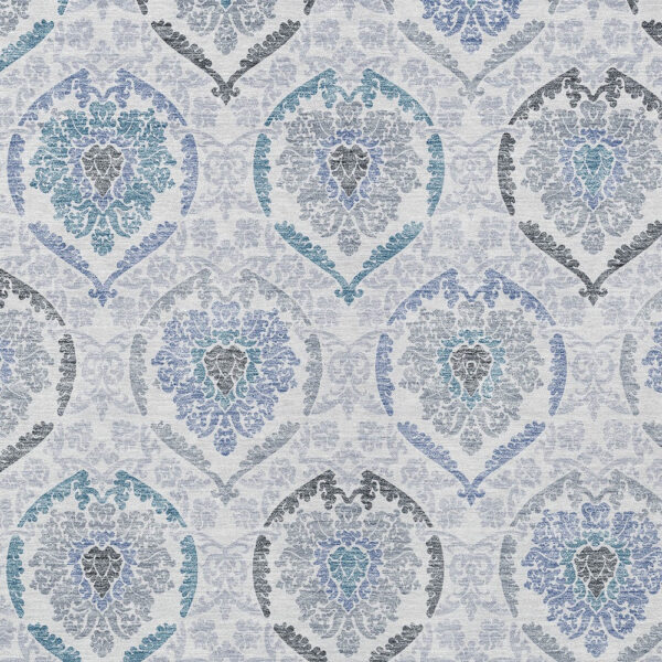 5' X 8' Gray And Denim Blue Medallion Washable Indoor Outdoor Area Rug