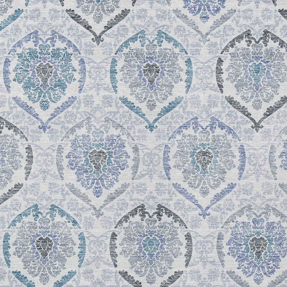 5' X 8' Gray And Denim Blue Medallion Washable Indoor Outdoor Area Rug