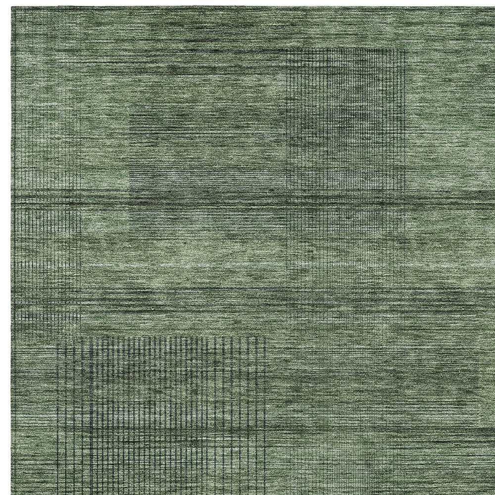 8' X 10' Olive Green And Gray Striped Washable Indoor Outdoor Area Rug
