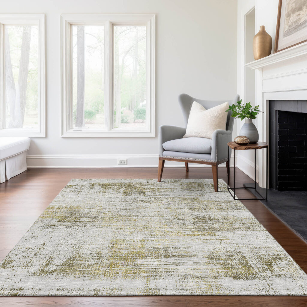 8' X 10' Pearl Ivory And Gold Abstract Washable Indoor Outdoor Area Rug