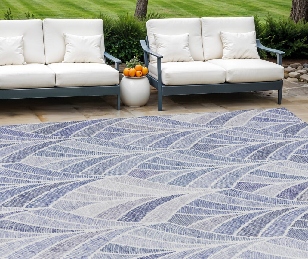 9' X 12' Denim Blue And Sky Blue Geometric Washable Indoor Outdoor Area Rug