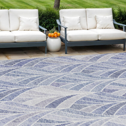 9' X 12' Denim Blue And Sky Blue Geometric Washable Indoor Outdoor Area Rug