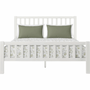White Slat Back Solid Wood King Bed Frame