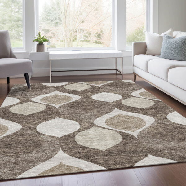 5' X 8' Taupe Beige And Brown Ogee Washable Indoor Outdoor Area Rug