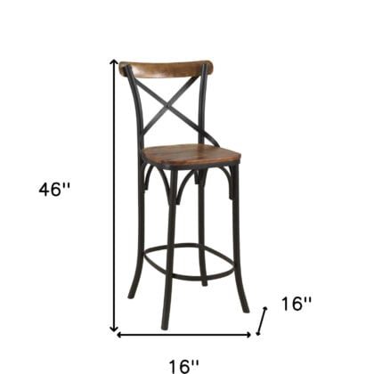 30" Brown and Black Solid Wood and Metal Counter Height Bar Chair