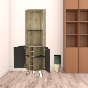 18" Brown and Black and Brown Corner Bar Cabinet With Eleven Shelves