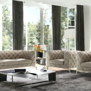 Three Piece Indoor Beige Italian Leather Five Person Seating Set