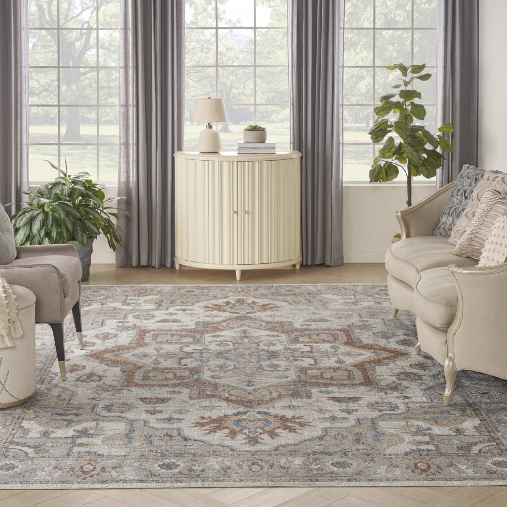 8' X 10' Gray Oriental Power Loom Washable Area Rug