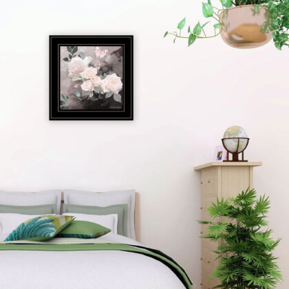 Pink Roses and Butterfly Black Double Rim Framed Print Wall Art