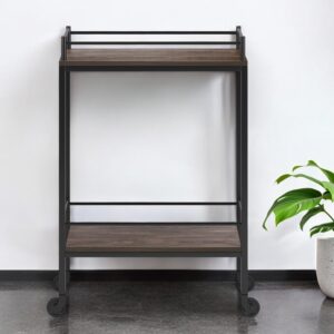 Brown and Black Steel Rolling Bar Cart