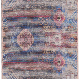 2' X 6' Red And Blue Southwestern Power Loom Distressed Washable Runner Rug