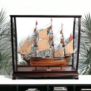 39" Wood Brown HMS Surprise 1796 Table Top Display Case Hand Painted Model Boat