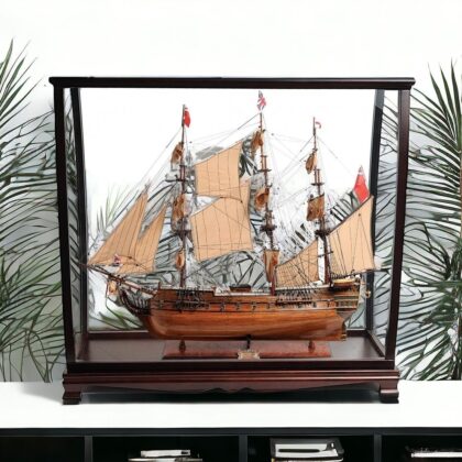 39" Wood Brown HMS Surprise 1796 Table Top Display Case Hand Painted Model Boat
