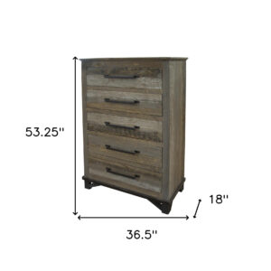 37" Gray Solid Wood Five Drawer Chest