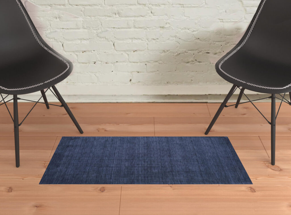 2' X 3' Blue Wool Hand Woven Stain Resistant Area Rug
