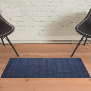 2' X 3' Blue Wool Hand Woven Stain Resistant Area Rug