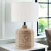 20" Natural Rattan Table Lamp With White Drum Shade