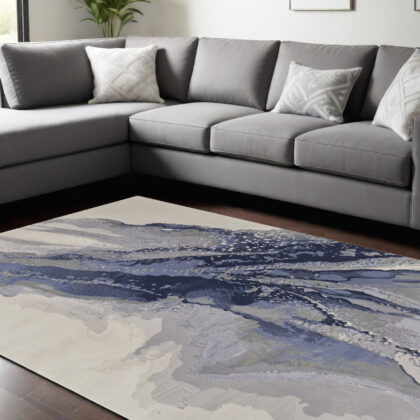 12' x 15' Gray and Ivory Abstract Power Loom Area Rug