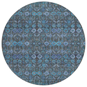 8' X 8' Teal Round Tribal Washable Indoor Outdoor Area Rug