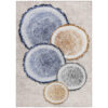 5' X 8' Beige Blue and Gold Faux Bois Washable Non Skid Indoor Outdoor Area Rug