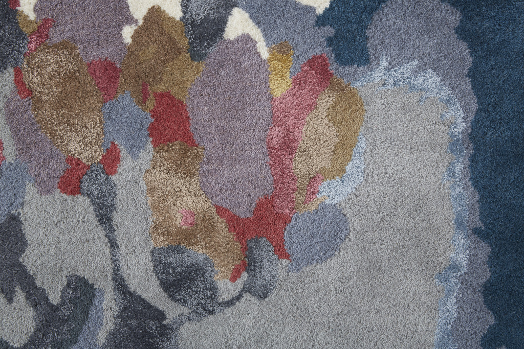 10' X 14' Blue Gray And Pink Wool Floral Tufted Handmade Area Rug
