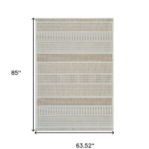 5' X 7' Beige and Brown Geometric Distressed Indoor Outdoor Area Rug