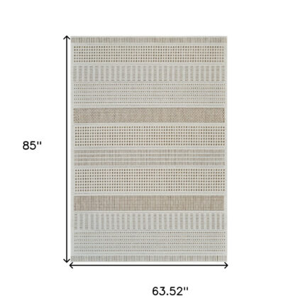 5' X 7' Beige and Brown Geometric Distressed Indoor Outdoor Area Rug
