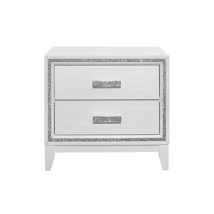 26" White Two Drawer Faux Crystal Bling Wood Nightstand