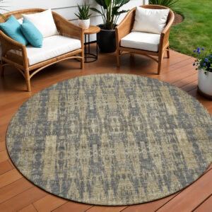 8' Gray Taupe And Beige Round Moroccan Washable Indoor Outdoor Area Rug