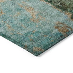 8' X 10' Blue And Gold Abstract Washable Indoor Outdoor Area Rug