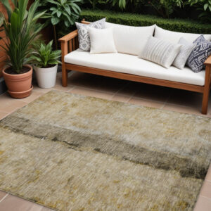 8' X 10' Brown Taupe And Gold Abstract Washable Indoor Outdoor Area Rug