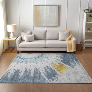 8' X 10' Denim Blue And Sky Blue Abstract Washable Indoor Outdoor Area Rug